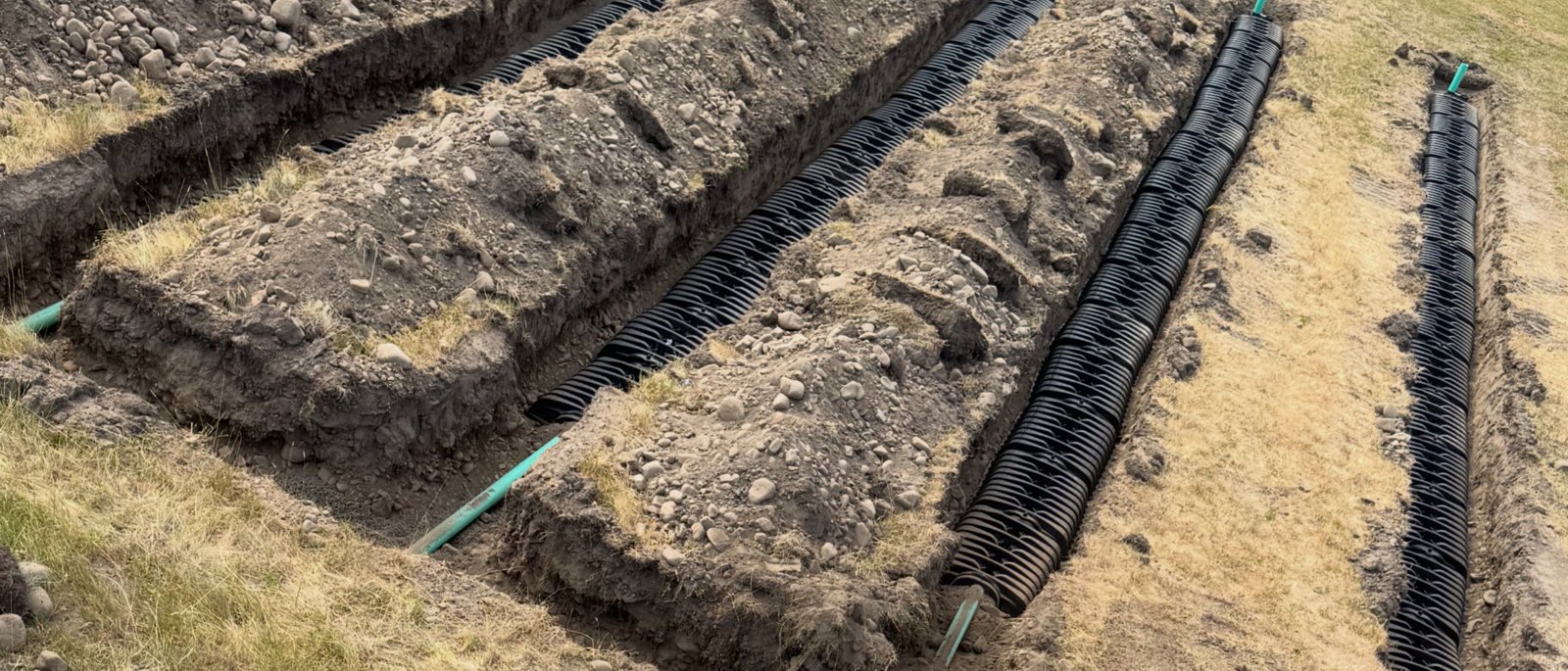 Septic drainfield trenches with chambers and risers at a Kittitas County property